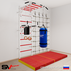 Шведская стенка Sv Sport усиленная 64160 (Турник рукоход/Брусья/Кольца/Цепь/Мешок 22кг/Мат 2м/Канатный лаз)