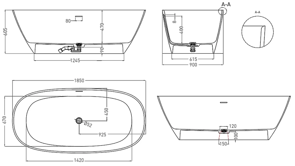 Ванна Salini Sofia S-Sense 185х90 102519G белая