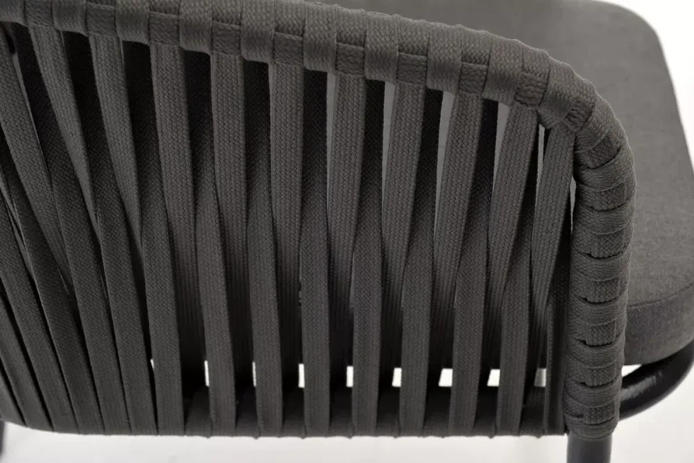 "Бордо" стул плетеный из роупа, каркас алюминий темно-серый (RAL7024) муар, роуп серый 15мм, ткань темно-серая 019