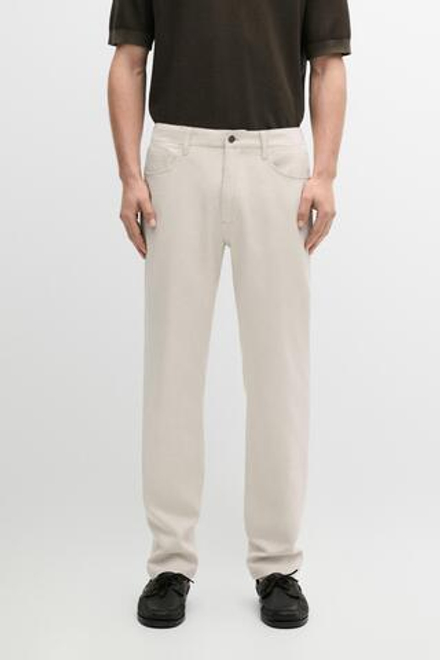 Massimo Dutti Брюки из хлопка и льна с пятью карманами, кремовый