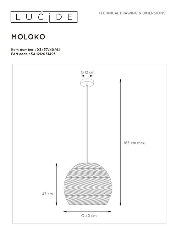 Подвесной светильник Lucide Moloko 03437/40/44