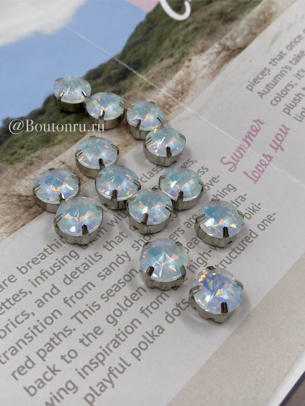 Стразы пришивные круглые белые перламутр