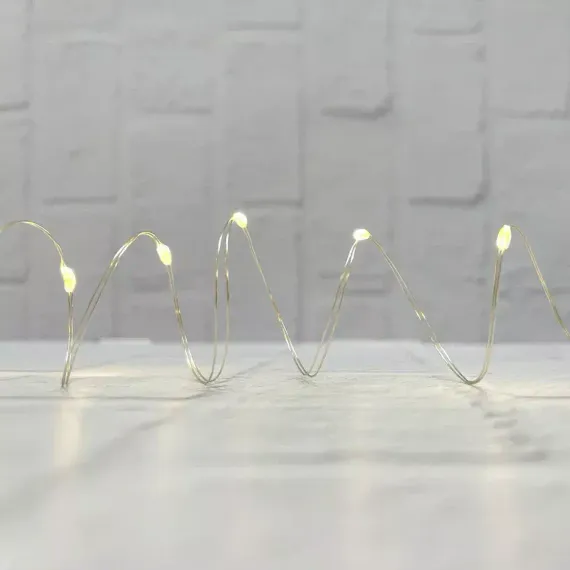 Гирлянда Роса на батарейках 30 теплых белых ламп, 290 см., серебряный провод, Christmas DeLuxe (87408)