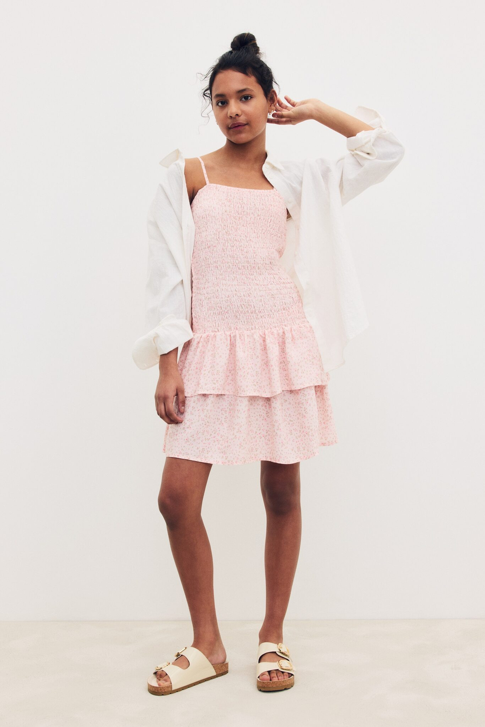 H&M Платье с плиссировкой на бретельках, розовый