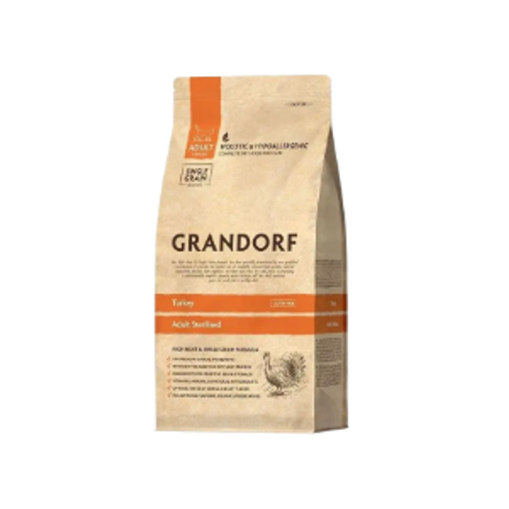 Сухой низкозерновой корм GRANDORF CAT Turkey STERILISED Индейка для стерилизованных кошек 2кг