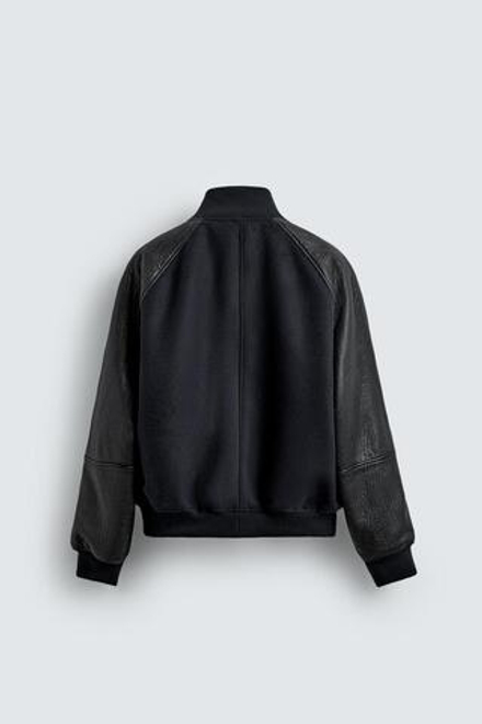 ZARA КОМБИНИРОВАННЫЙ КОЖАНЫЙ БОМБЕР LIMITED EDITION, МОРСКОЙ ТЕМНО-СИНИЙ