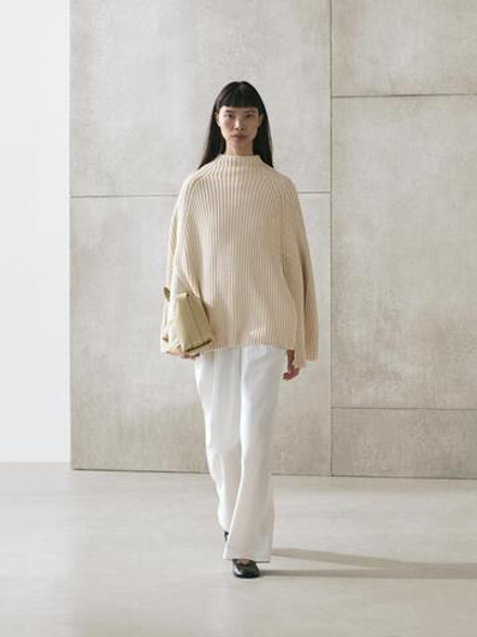 Massimo Dutti Трикотажная накидка с разрезами, дымчатый