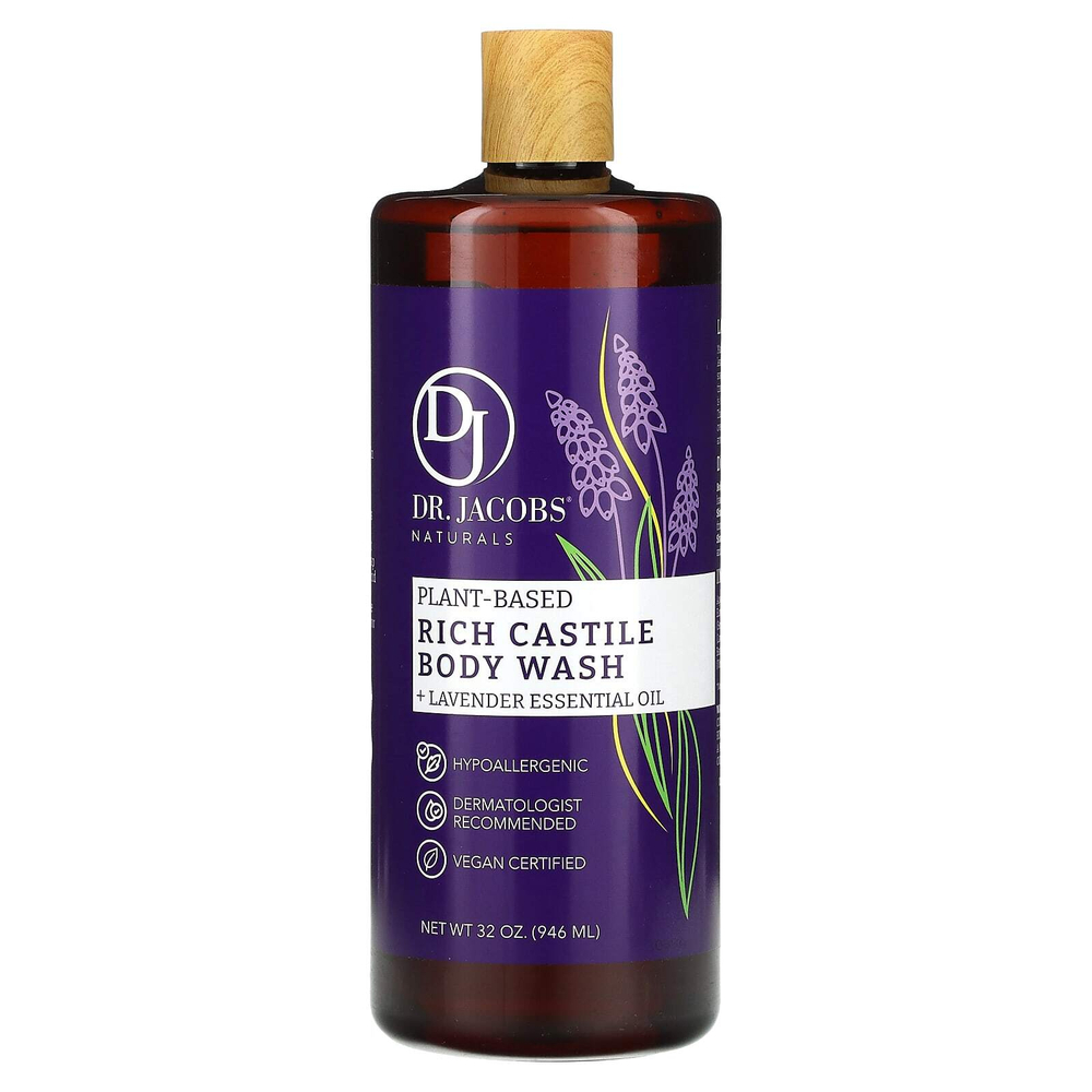 Dr. Jacobs Naturals, кастильский гель для душа на растительной основе, эфирное масло лаванды, 946 мл (32 унции)