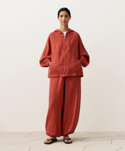 Oysho Куртка с капюшоном в полоску из 100% льна, красноватый