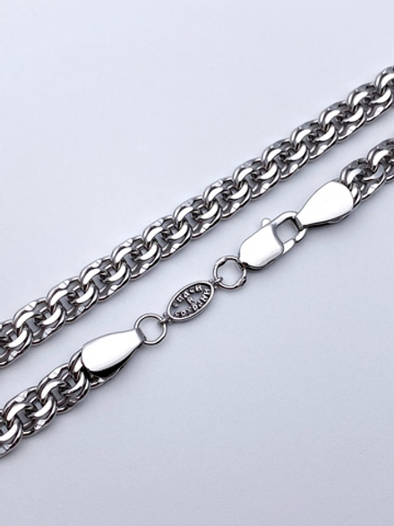 Цепь из серебра/Бисмарк/Родий/Со вставкой "Спаси и сохрани"/С алмазной огранкой