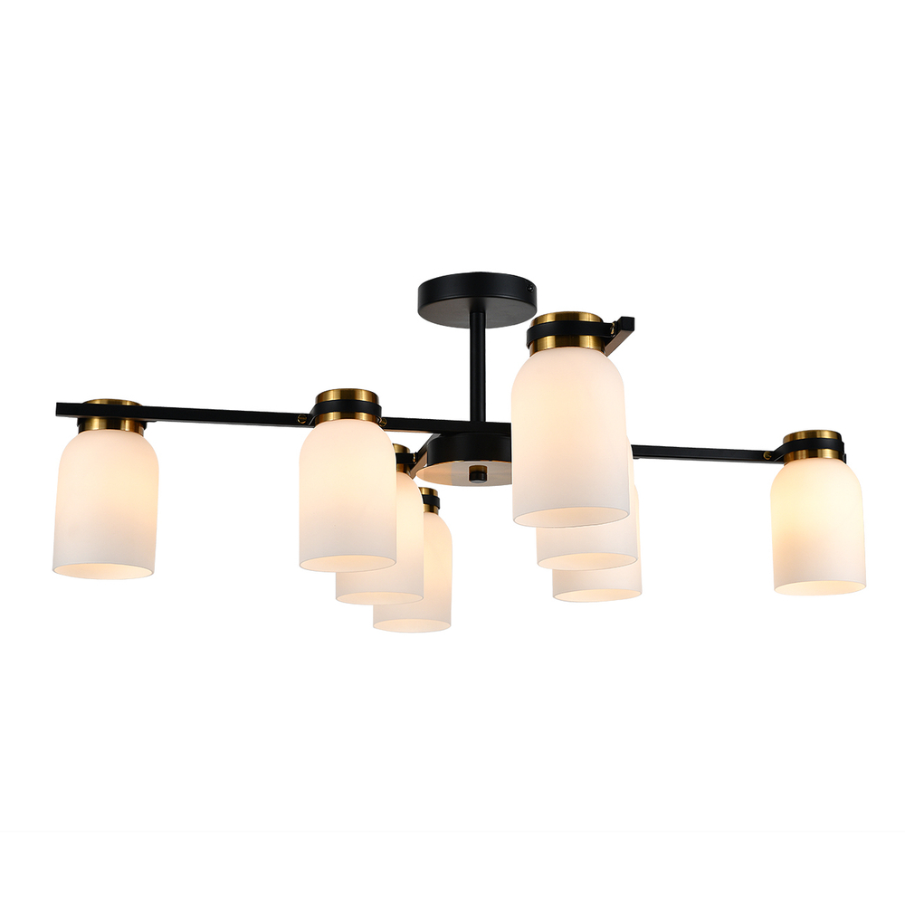 Люстра на штанге 8x40Вт E14, металл/стекло, черный/бронза, белый плафон