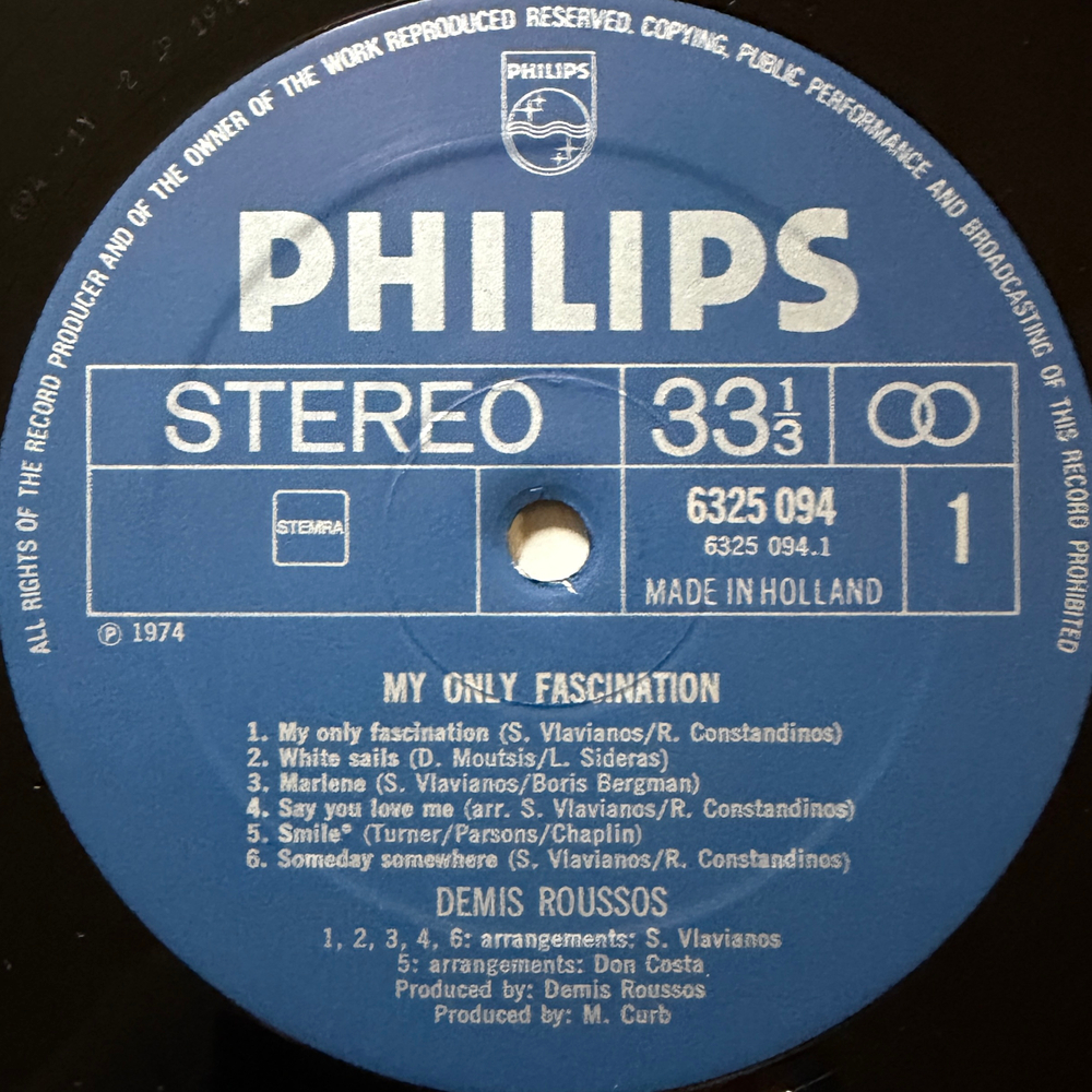 Demis Roussos ‎– My Only Fascination (Голландия 1974г.) Т