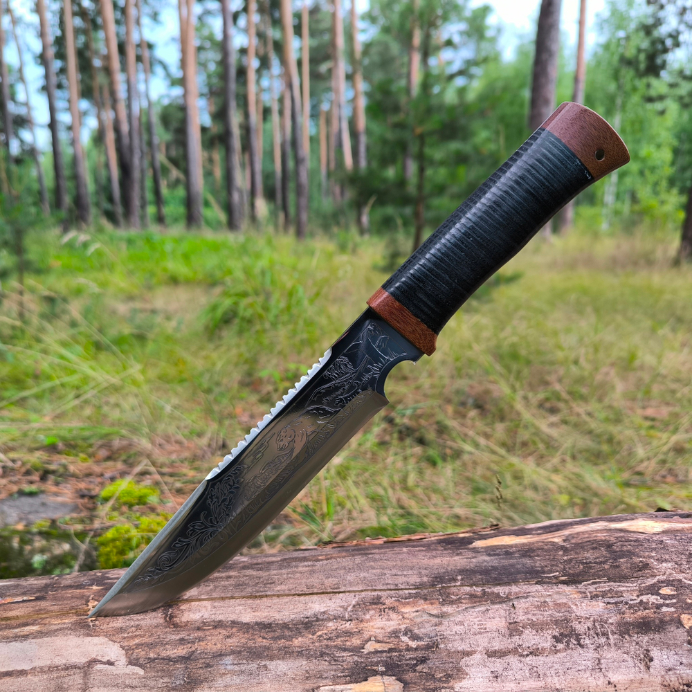 Кованый нож НС-05 Пайер, гравировка на клинке (Златоуст)