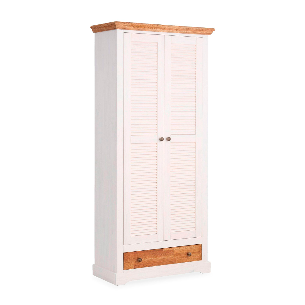 Шкаф для одежды 89х40х195, Асти, распашной, в прихожую, спальню, детскую, из МДФ и натурального дуба, белый, Dipriz