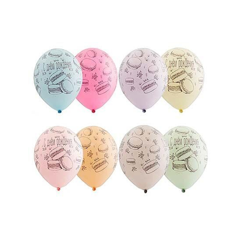 Шары с рисунком "День рождения" Macaron 36см