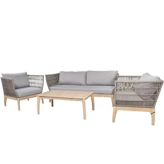 Комплект уличной мебели River из массива акации, диван, 2 кресла, столик