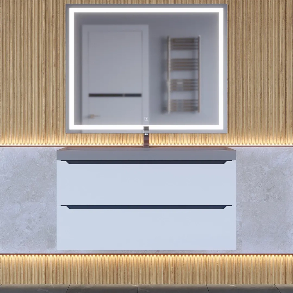 Тумба с раковиной для ванной Uperwood Tanos-Classic Quartz 100 см, белая графит/бетон