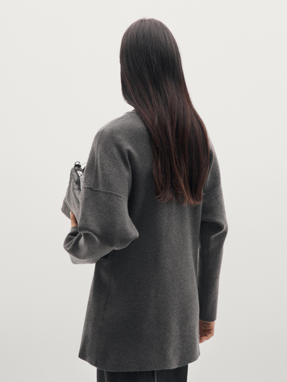 Massimo Dutti Длинный вязаный кардиган с круглым вырезом, серый