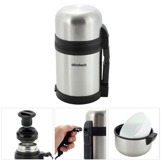 Термос пищевой 600 мл. из нержавеющей стали Ofenbach NB 101308 с ручкой и ремешком