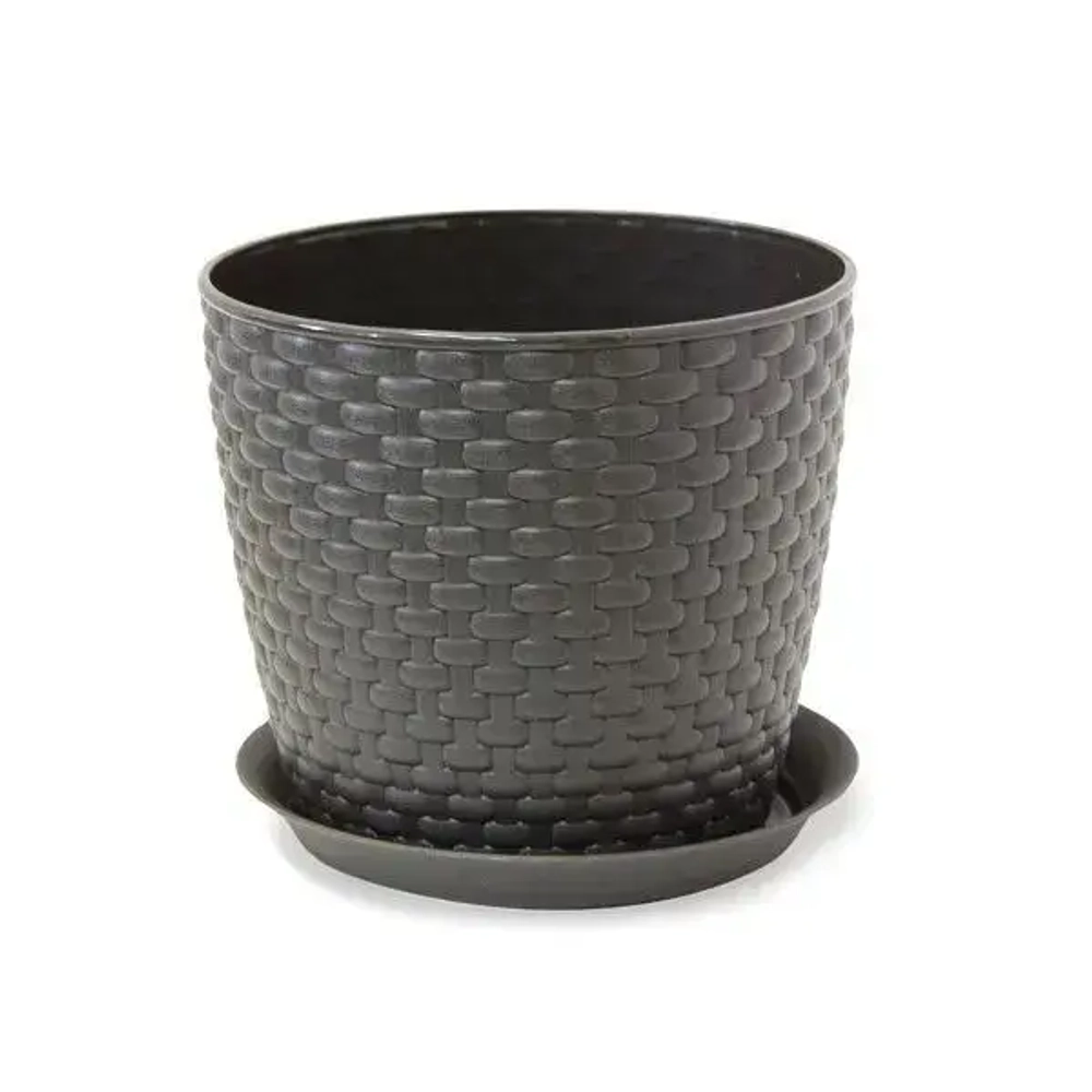 Кашпо РОТАНГ D155мм 2л с поддоном коричневый ротанг 0,136,155х0,155м (комплект 26 шт)