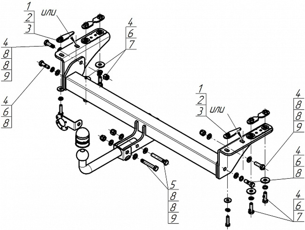 Фаркоп Motodor CheryExeed TXL 2020 - 2021 (оцинкованный шар) (90010)(паспорт и сертификат в комплекте)(без электрики) 99002-A