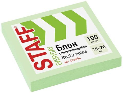 126498 Блок самоклеящийся (стикеры) STAFF 76*76мм, 100 листов, Зеленый
