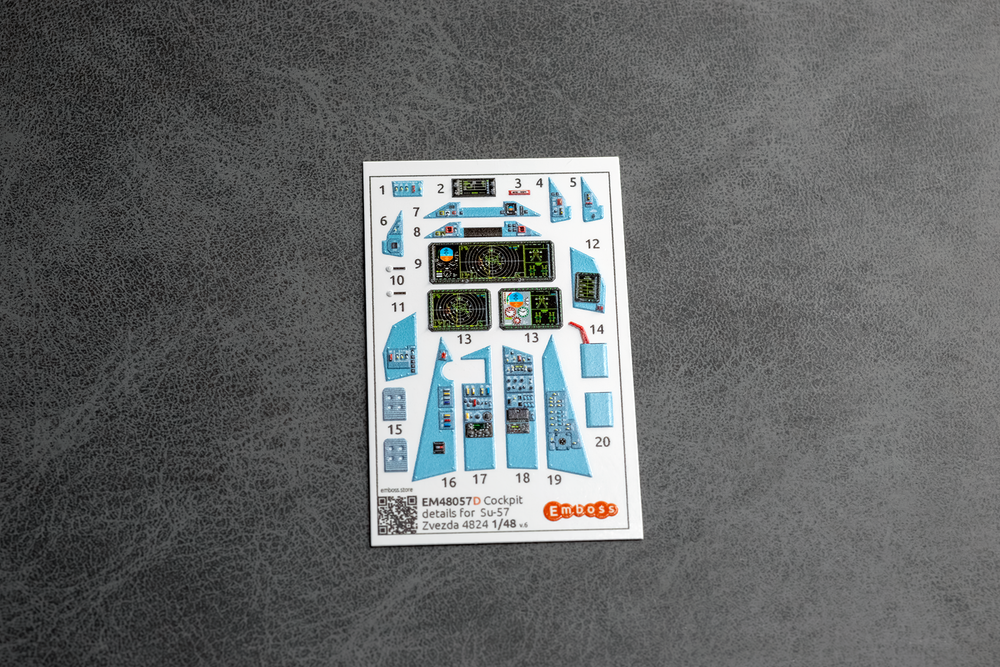 Su-57 Cockpit details with powered displays for Zvezda 4824 1/48 (3D decal)