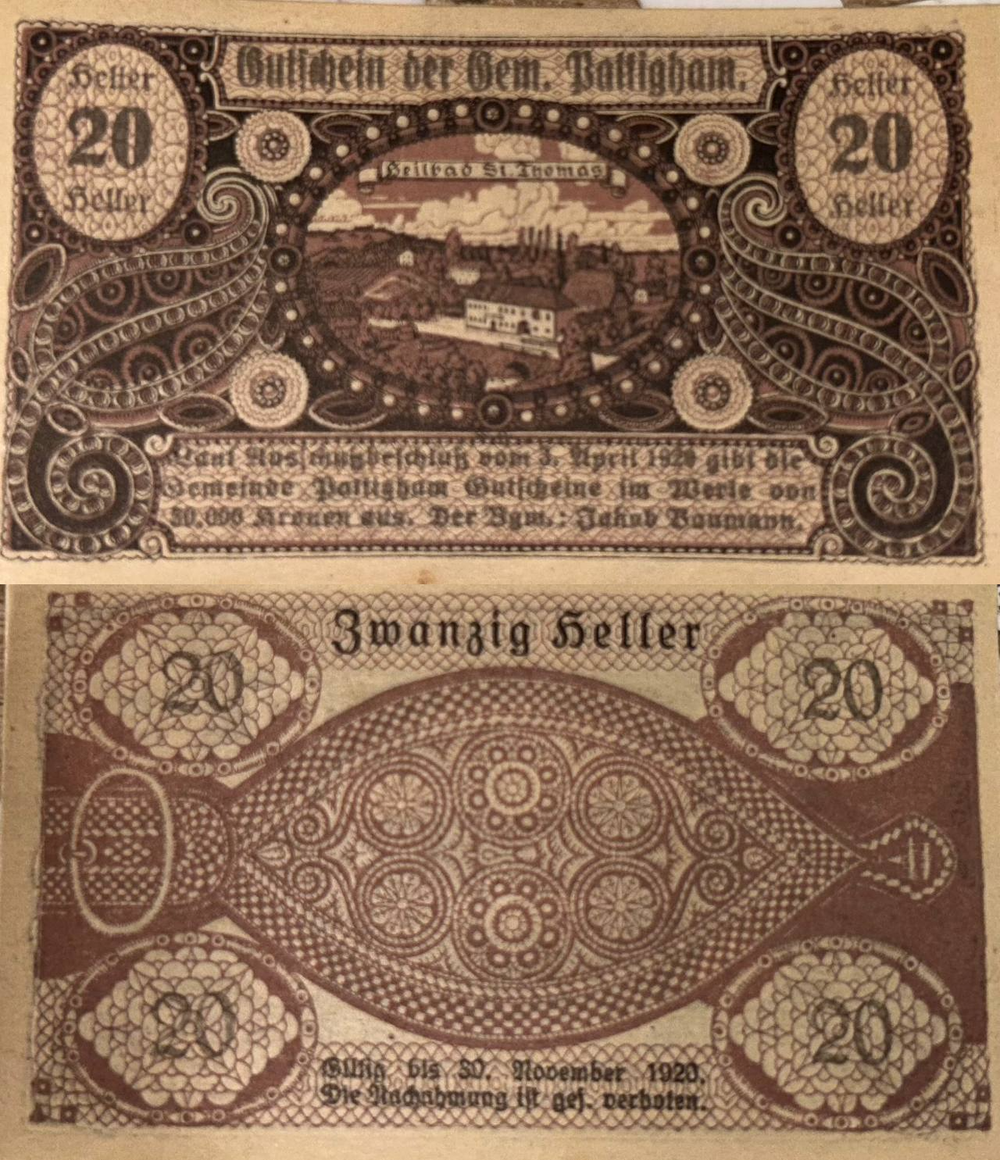 Австрия 20 геллеров 1920 Паттигхам aUNC