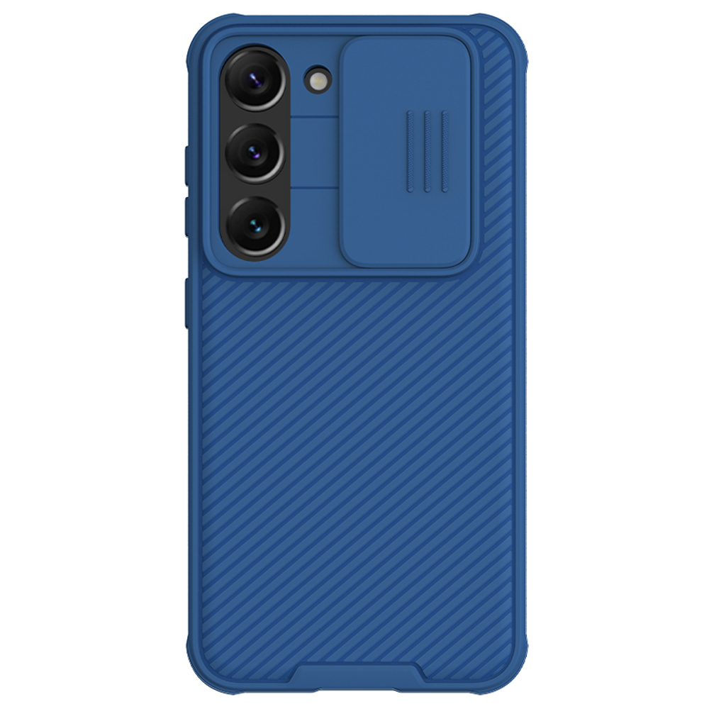Чехол синего цвета с сдвижной шторкой для камеры от Nillkin на Samsung Galaxy S23+ Плюс, серия CamShield Pro Case