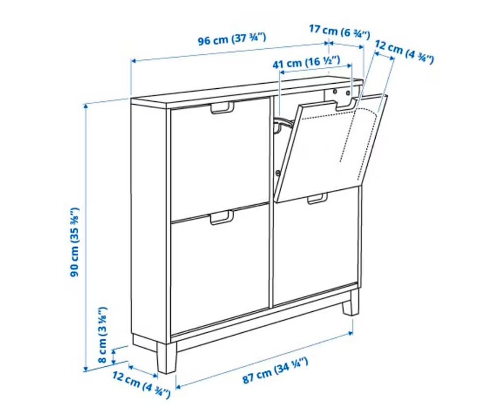 СТАЛЛ STALL Тумба для обуви 96x17x90 см, 4 отделения, белая