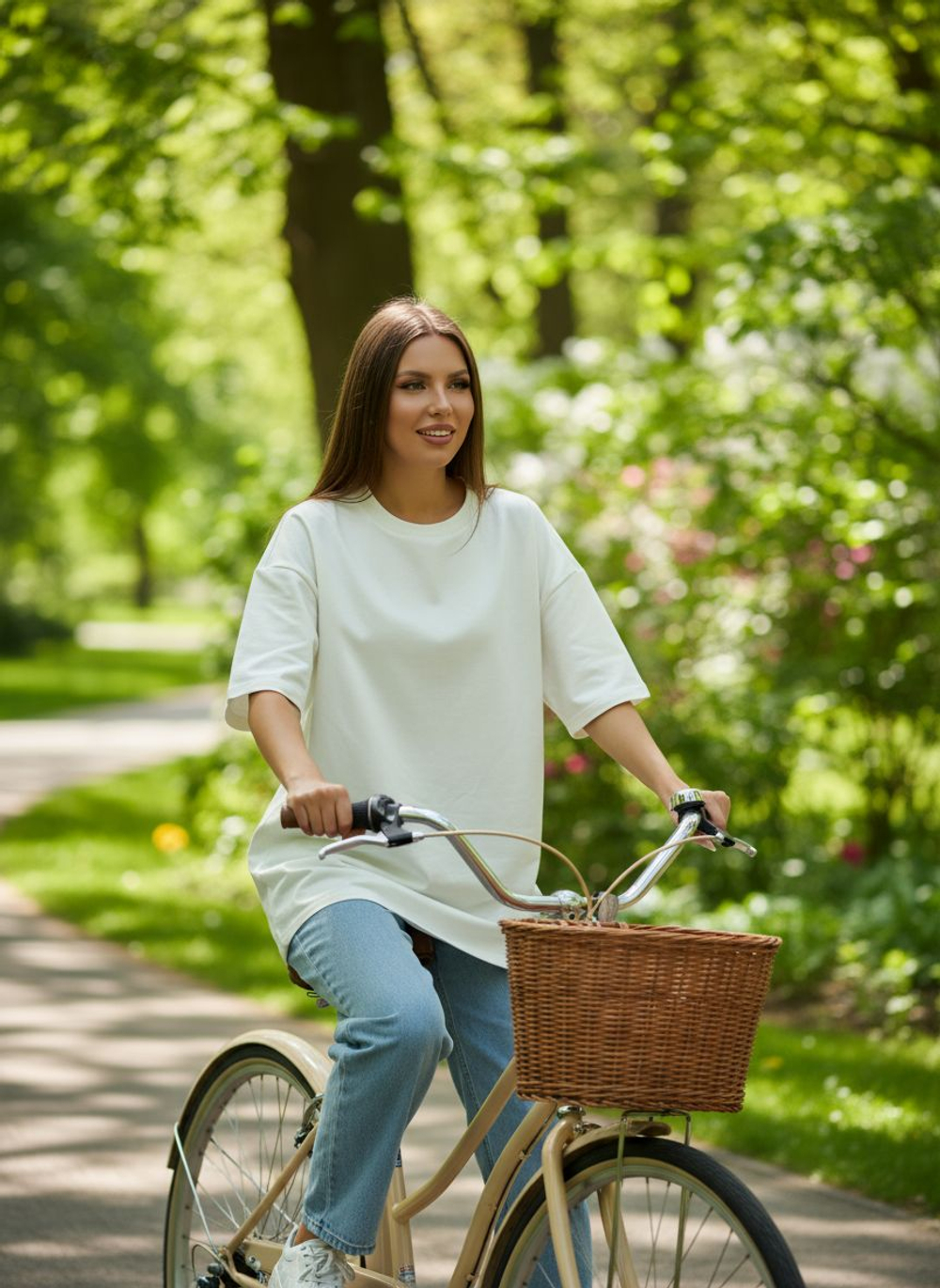 Футболка женская молочная оверсайз хлопок