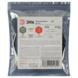 Светодиодная лента ЭРА LS5050 -7,2-30-12-4000K-IP20-1 year-5m дневной белый 5м