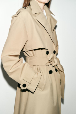 ZARA ДЛИННЫЙ ТРЕНЧ С ПОЯСОМ, РЫЖЕВАТО-КОРИЧНЕВЫЙ