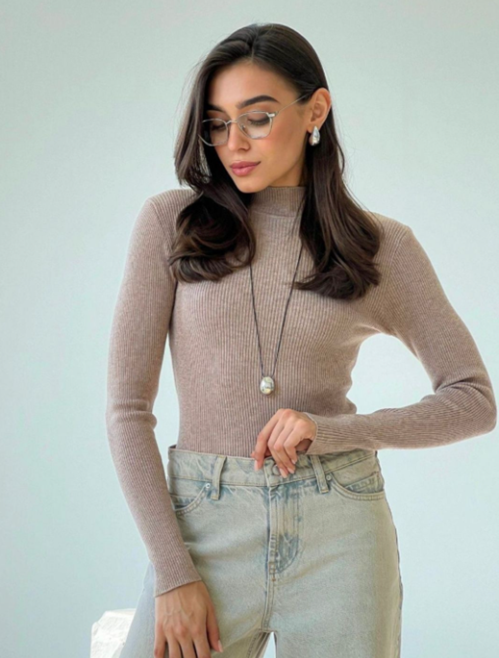 Оптом водолазка тренд 42-48 коричневый