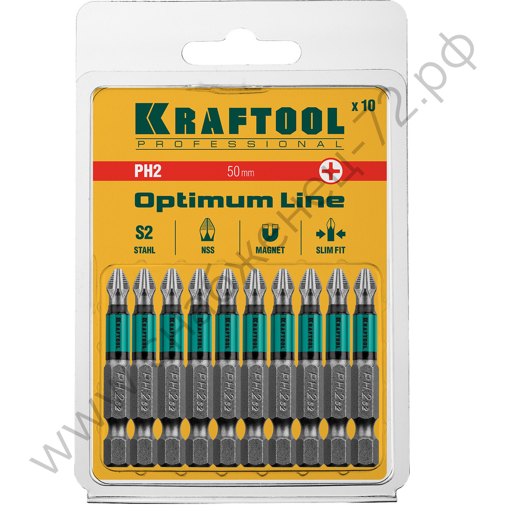 KRAFTOOL OPTIMUM PH 2, 50 мм, 10 шт, Биты (26122-2-50-10)