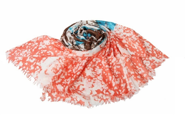 Палантин Вискоза 100% Пятнышки, цвет коралловый, коричневый, голубой размер 200x80 см