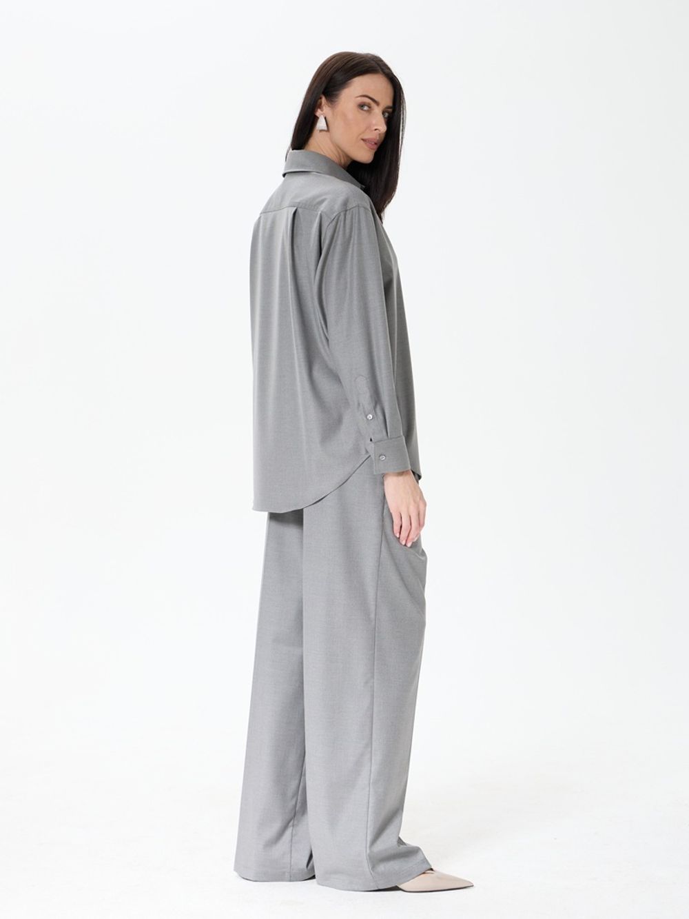 Брюки Палаццо на молнии серые смесовая шерсть