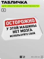 Табличка для обеспечения безопасности "Осторожно, у этой машины нет мозга, используйте свой", для офиса, по охране труда для предприятия, организаций, 40х30 см, Silver Plane x Айдентика Технолоджи