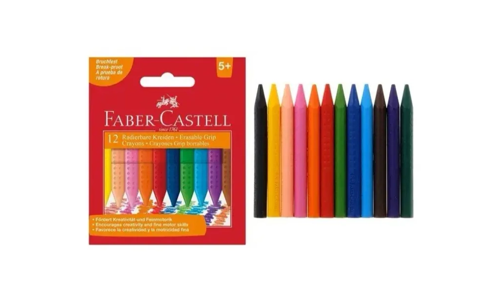 Мелки воск. 12 цв. Faber-Castell трехгранные стирающие к/к 122520