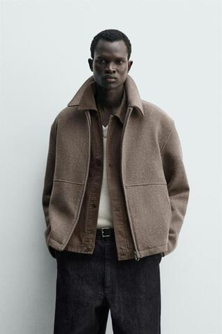 ZARA КУРТКА-БОМБЕР ИЗ ТКАНИ «ЁЛОЧКА» НА МОЛНИИ, ПЕСОЧНЫЙ