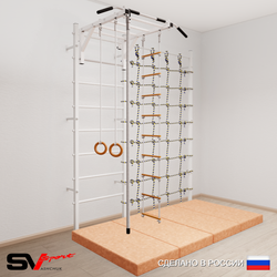 Шведская стенка Sv Sport усиленная 62140 (Турник рукоход/Канат/Кольца/Лестница/Мат 2м/Канатный лаз)