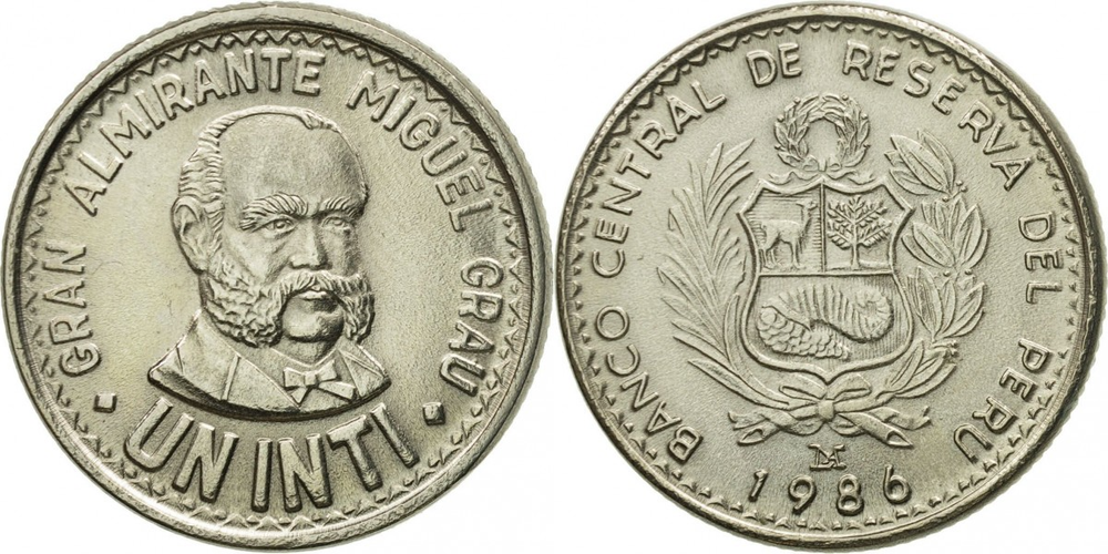 Перу 1 инти, 1985 - 1988 Мигель Грау XF