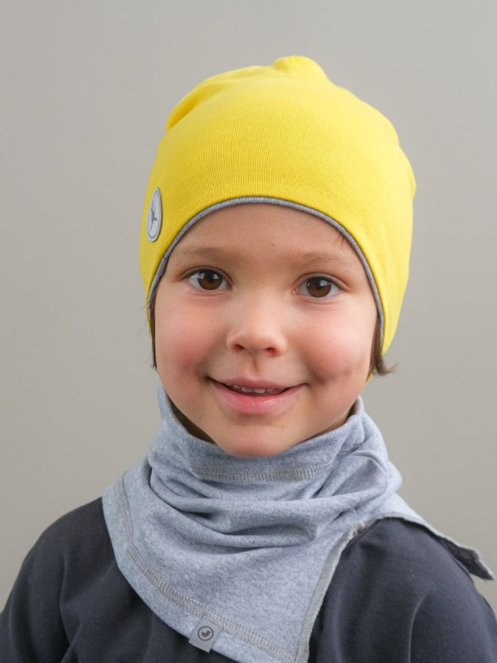 Комплект Шапка трикотажная+снуд (Желтый, Серый меланж) ФЛАЙ