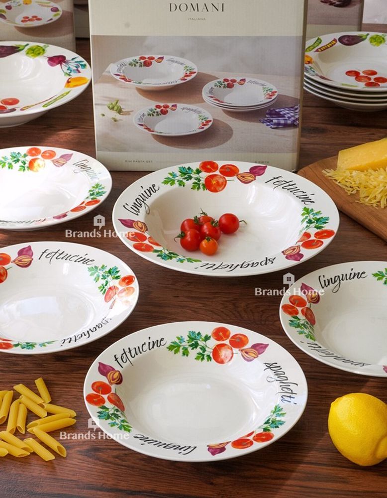 Набор фарфоровой посуды для пасты на 4 персоны Травы CD494-LF0012, 5 предметов, белый/декор