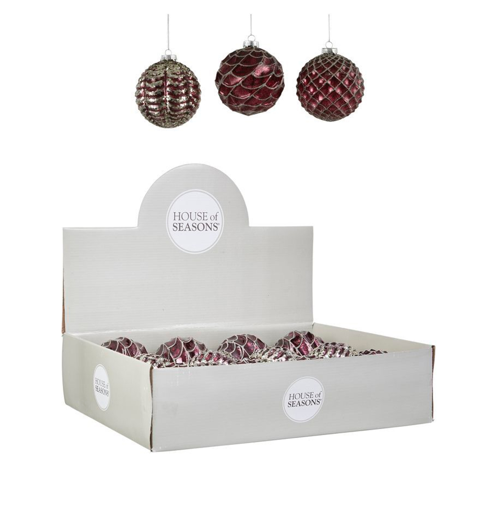 Набор елочных игрушек 12шт 10см House of Seasons Шар пурпурный 3 вида 84004