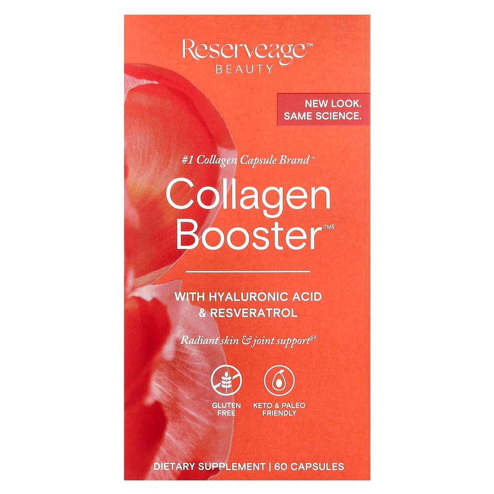 Reserveage Beauty, Collagen Booster с гиалуроновой кислотой и ресвератролом, 60 капсул