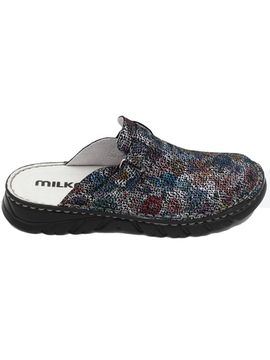 03 | "Duki" |Женские медицинские сабо натуральная кожа (черный цветок)