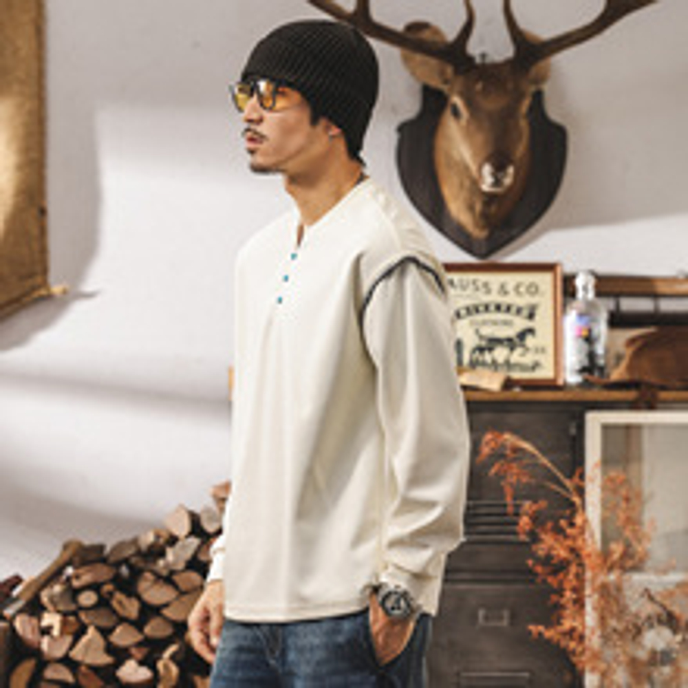 Толстовка с воротником в американском стиле ретро, мужская весенне-осенняя новая модная мужская футболка с длинными рукавами, свободный повседневный топ