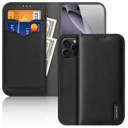 Чехол книжка из натуральной кожи с защитой RFID от Dux Ducis для iPhone 16 Pro, серия Hivo Series Case