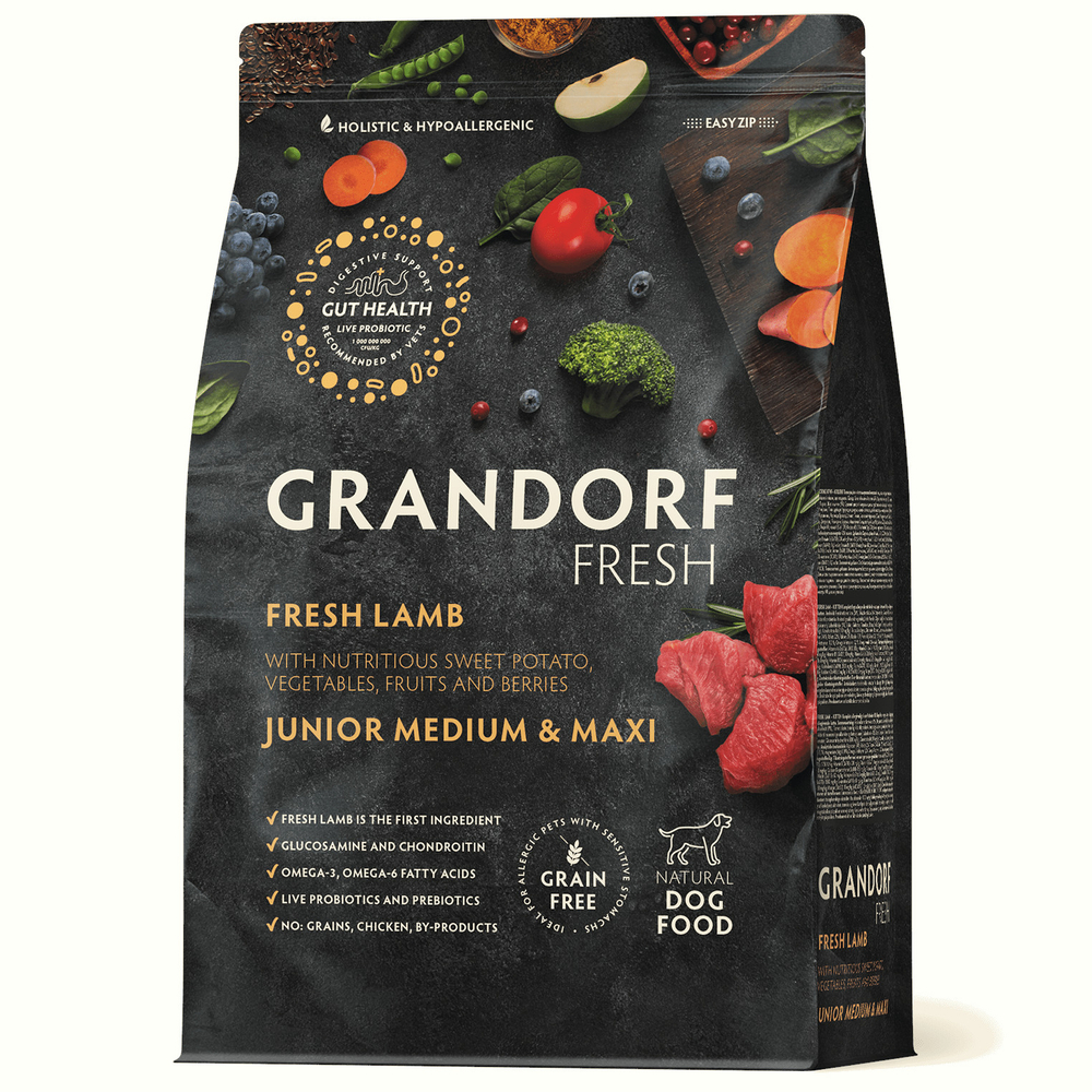 Сухой корм GRANDORF FRESH DOG Lamb JUNIOR MEDIUM&MAXI, ягненок с бататом, для юниоров беременных или кормящих собак 3кг